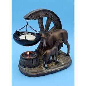 Horse Mare & Foal Resin Tea Light Warmer Western Rustic Lodge Cabin Equestrian